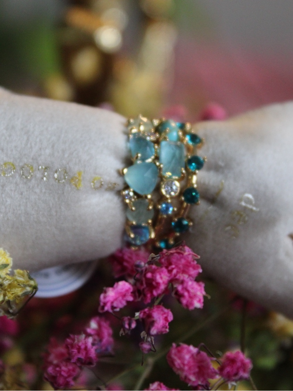 14K Gold Plated Blue Crystal Multi-Stone Statement Ring Size 5 NWT